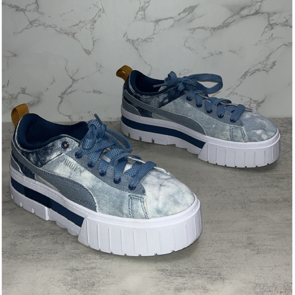 Puma Denim Blue and White Platform Sneakers - Picture 1 of 7